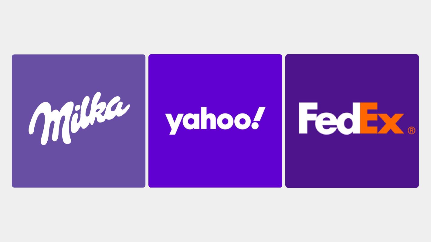 Использование фиолетового цвета в логотипах Milka, yahoo!, FedEx