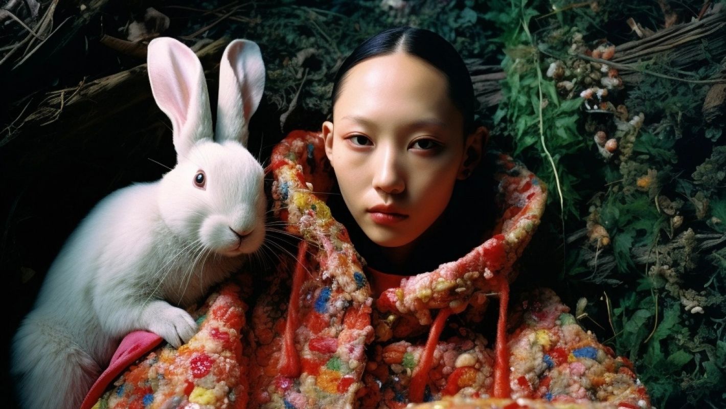 Изображение кролика и девушки, сделанное в Mijorney