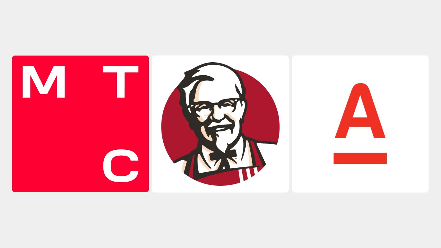 Использование красного цвета в логотипах компаний МТС, KFC и Альфа-Банк