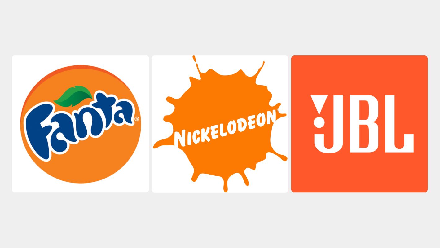 Использование оранжевого цвета в логотипах Fanta, Nickelodeon, JBL