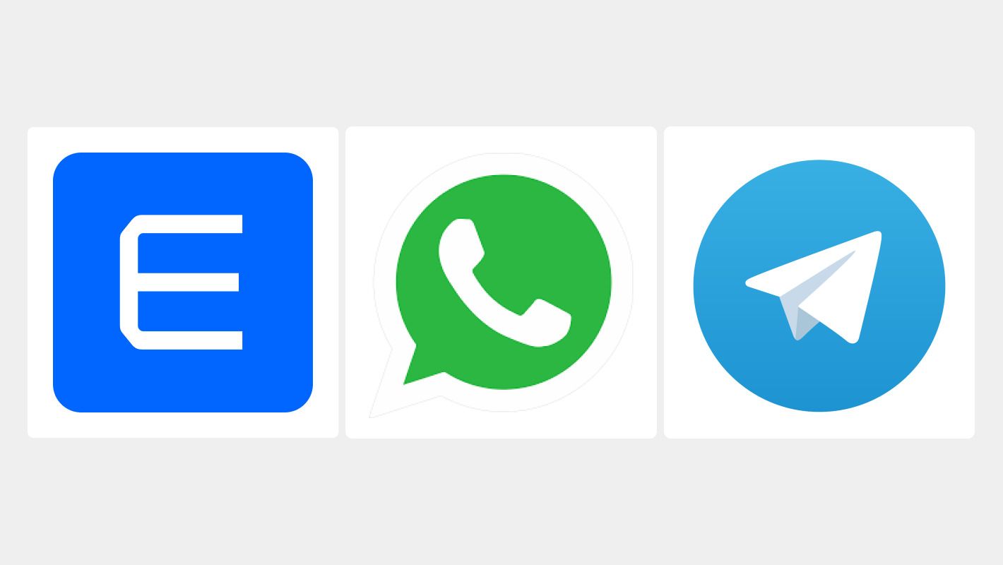 Логотипы Емиас, WhatsApp, Telegram