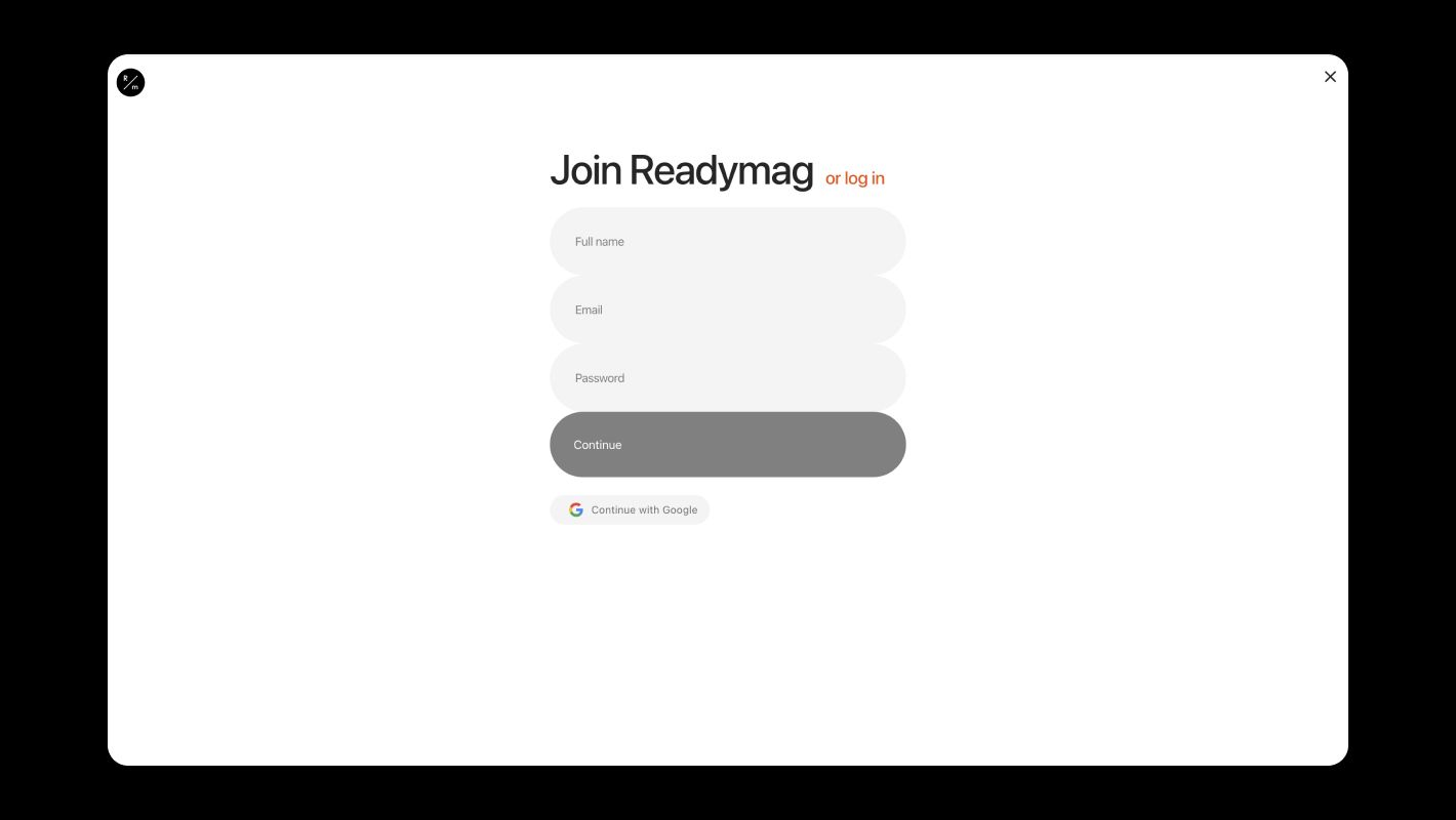 Регистрация и вход в Readymag